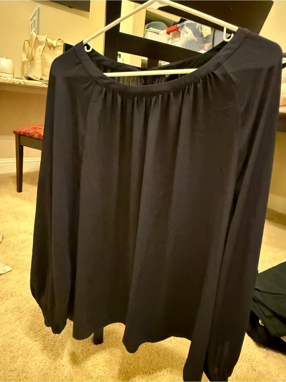 Ann Taylor Black Long-Sleeve Boatneck Blouse